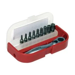 BikeService 1/4 Inch Drive Tamper Proof Torx Bit And Rachet Set - 10 Pc
